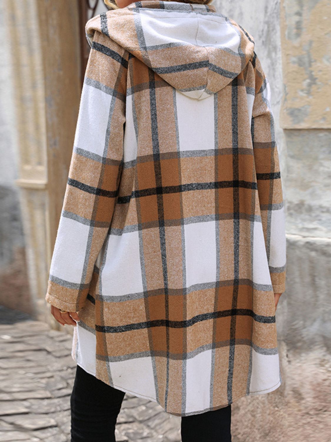 Lorena | Long sleeve hooded outerwear with drawstring and check zip