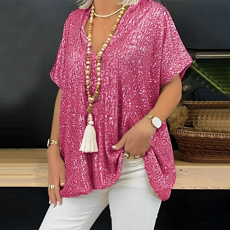 Ruby® | Loose V-Neck Sequin T-Shirt