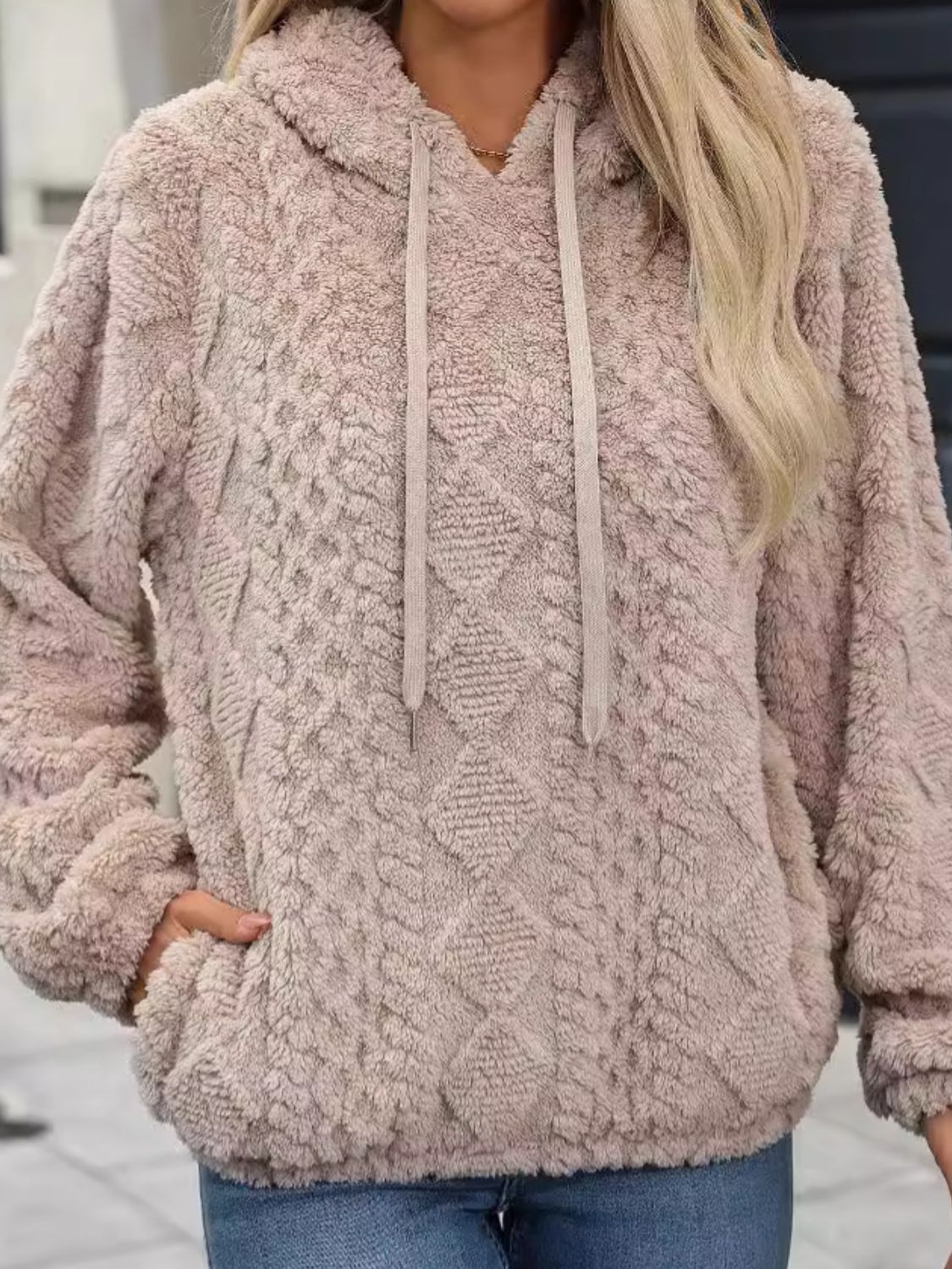 Carina | Long sleeve plush drawstring hoodie
