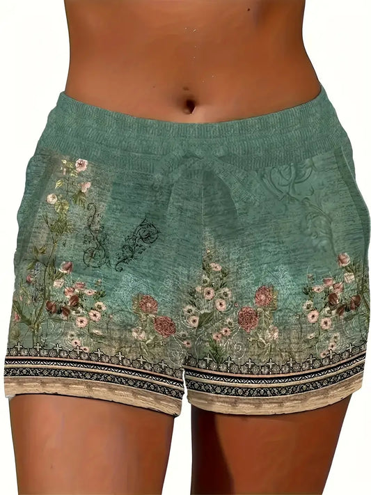 Lina® | Bohemian Floral Print Drawstring Shorts