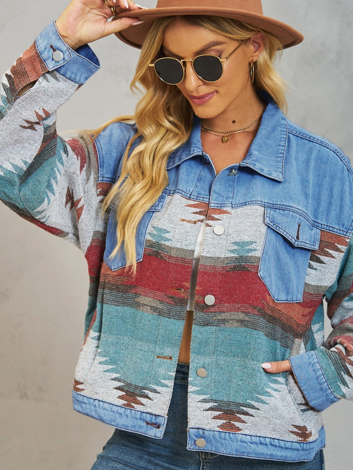 Lotte | Denim jacket with geometric buttons and dropped shoulders