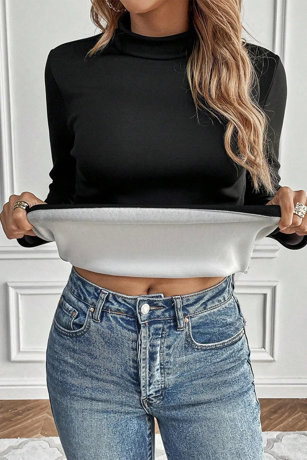 Loretta | Thermo-lined long-sleeved blouse with stand-up collar