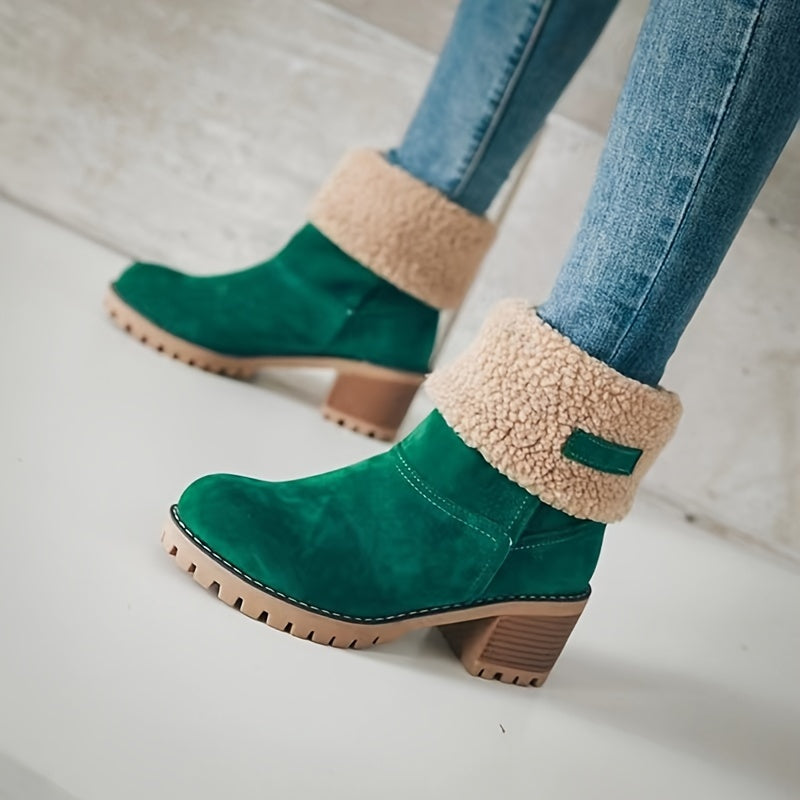 Cecilia | Solid color, plush-lined ankle boots with a thick heel