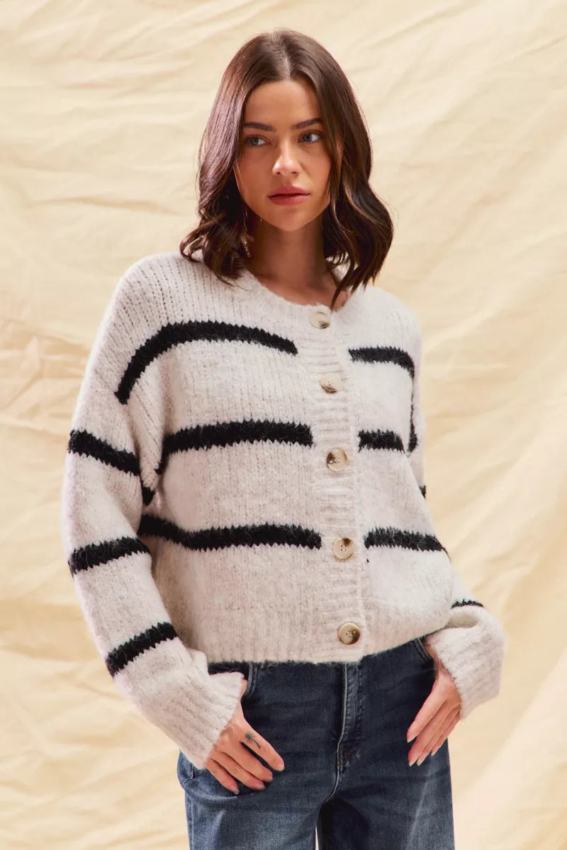 Polly | Women's Striped Button-Down Winter Cardigan