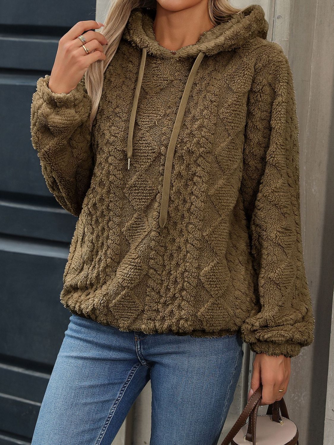 Carina | Long sleeve plush drawstring hoodie