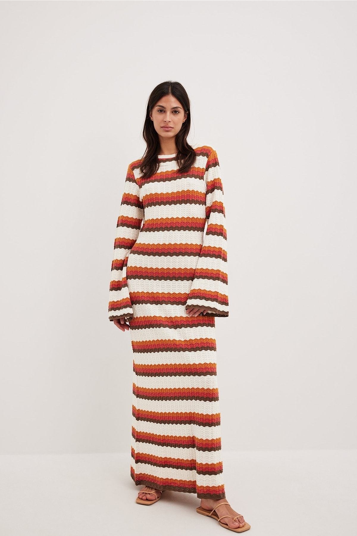 Odalis® | Woven Backless Maxi Knit Dress With Zigzag Pattern