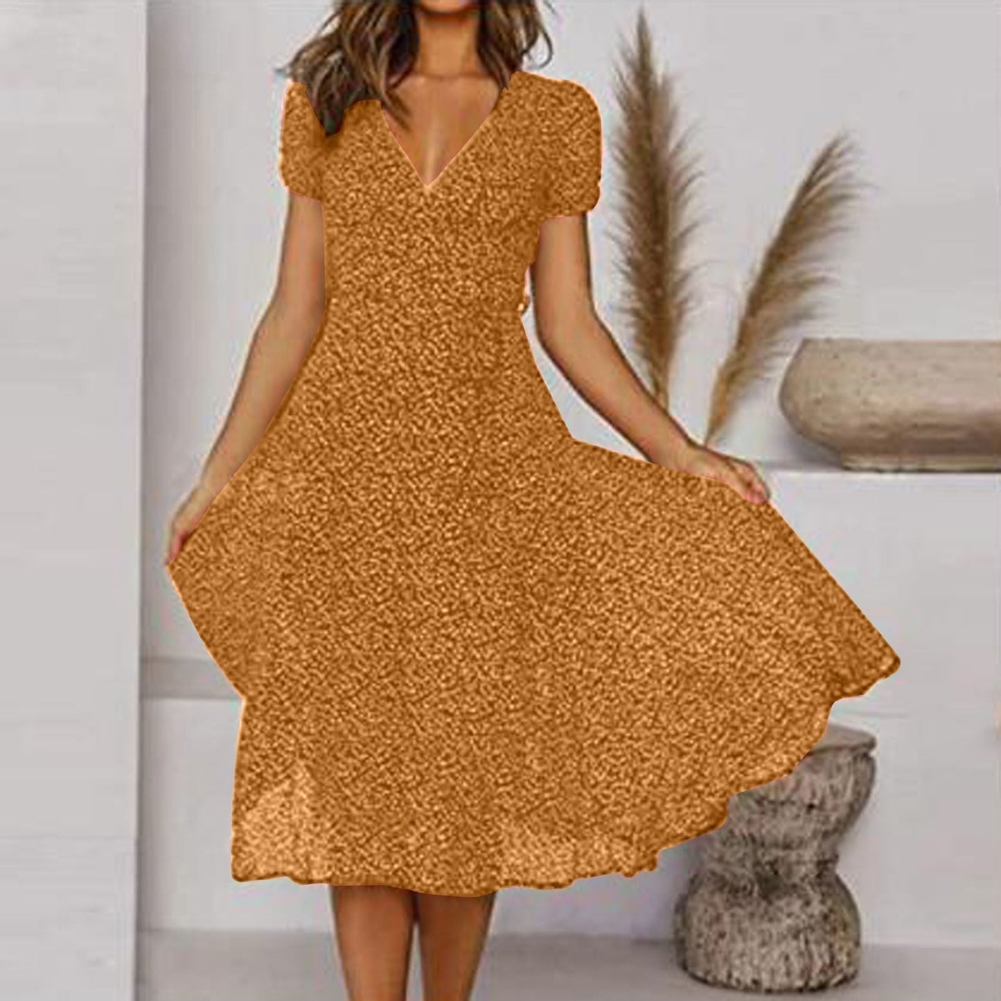 Candice | Women's V-Neck A-Line Midi Dress
