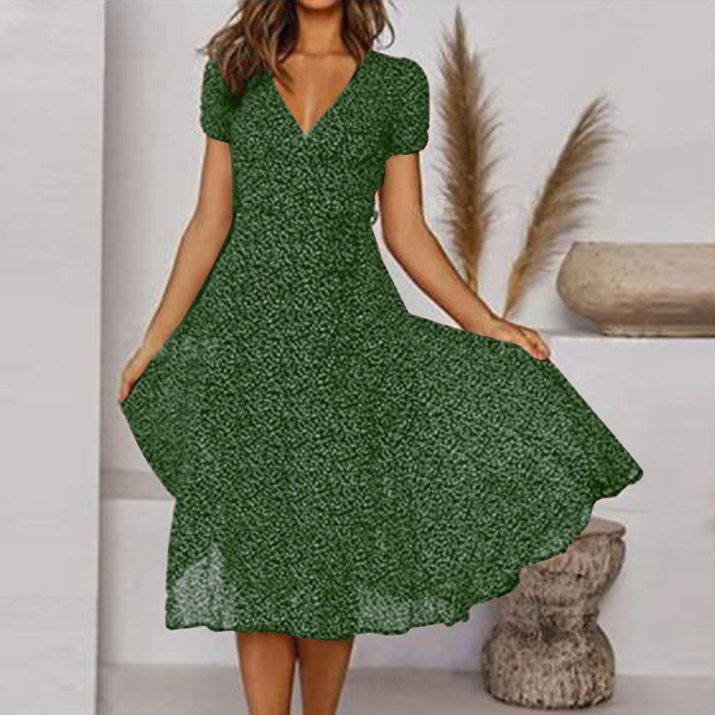 Candice | Women's V-Neck A-Line Midi Dress