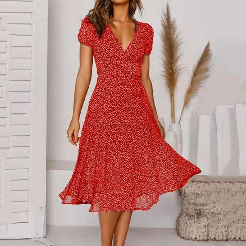 Candice | Women's V-Neck A-Line Midi Dress