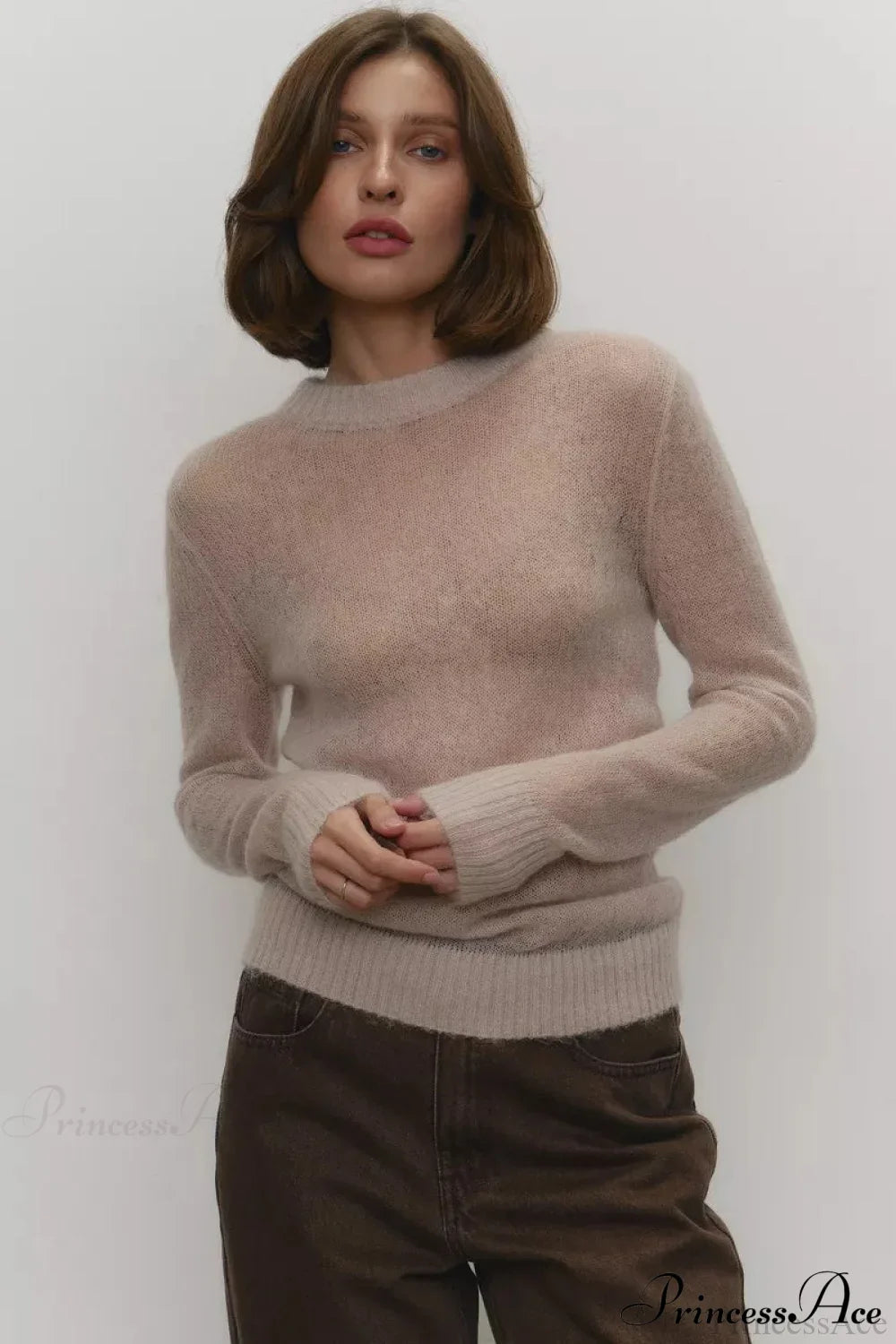 Candy Pastels Sheer Crew Neck Lightweight Knit Top