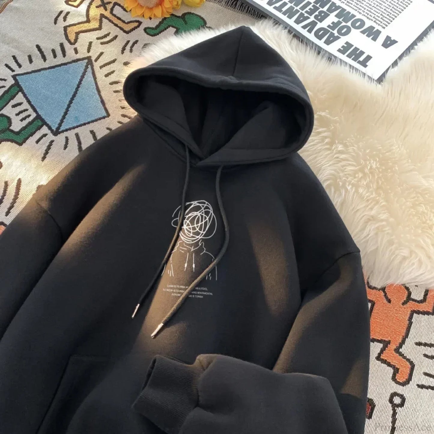 Cartoon Brainstorm Print Hip Hop Hoodie
