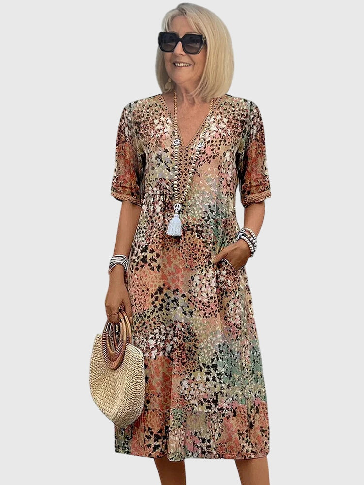 Casey | Women's V-Neck A-Line Midi Dress