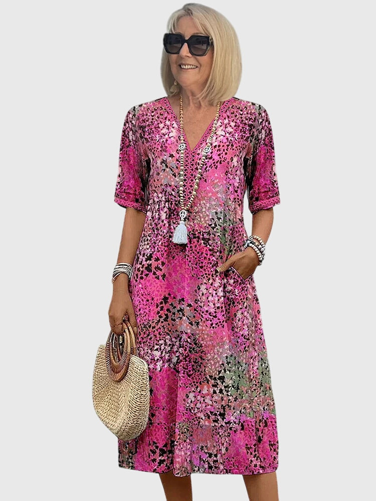 Casey | Women's V-Neck A-Line Midi Dress