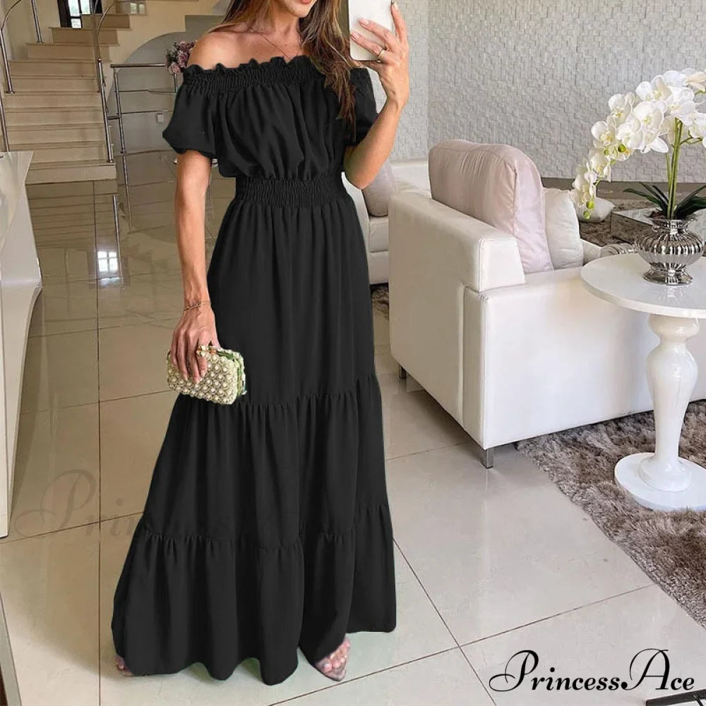 Casual Elegant Ruffle Halter Sleeveless Classic Female Party Outfits Beach Maxi Dress