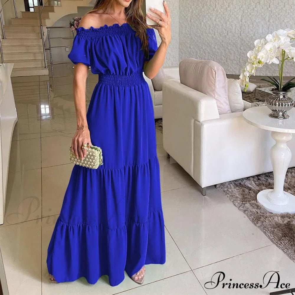 Casual Elegant Ruffle Halter Sleeveless Classic Female Party Outfits Beach Maxi Dress