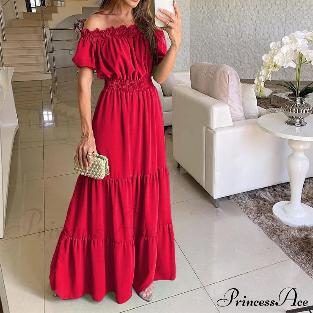 Casual Elegant Ruffle Halter Sleeveless Classic Female Party Outfits Beach Maxi Dress