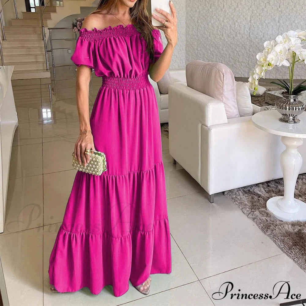 Casual Elegant Ruffle Halter Sleeveless Classic Female Party Outfits Beach Maxi Dress