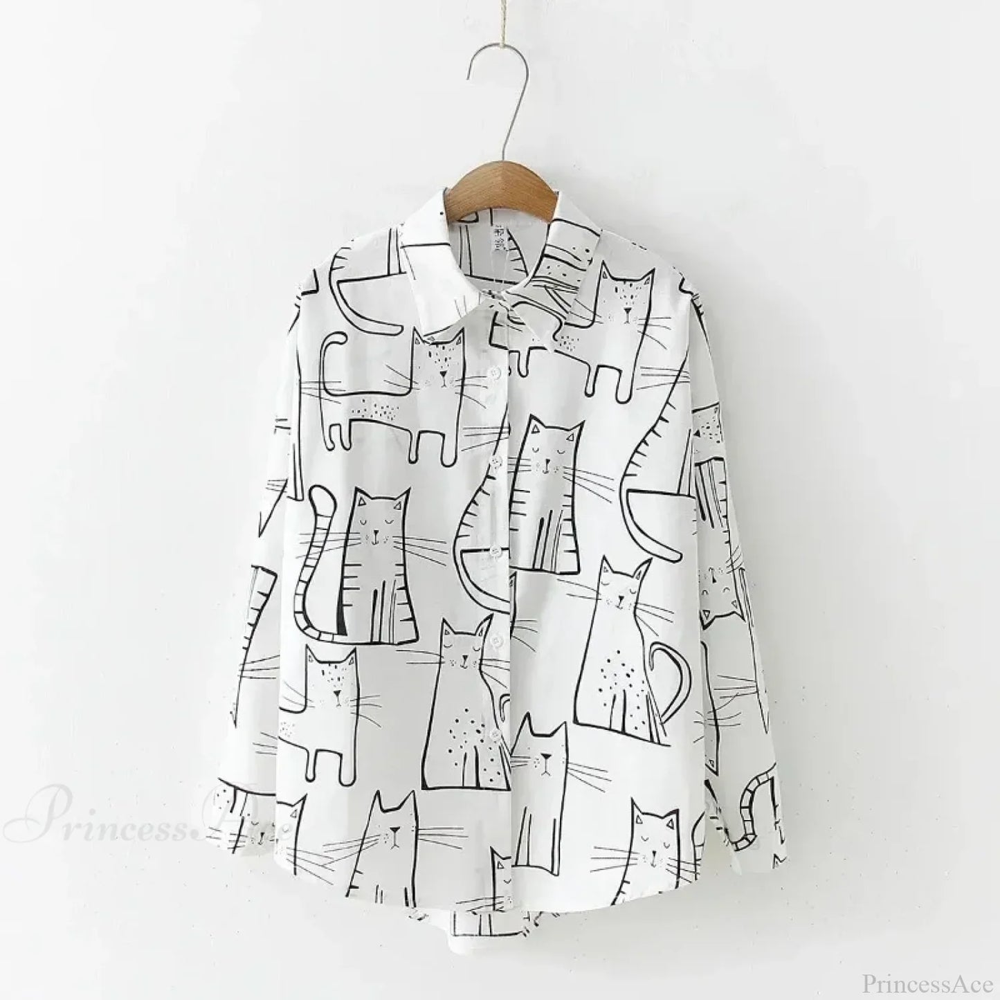 Cat Print Long Sleeve Vintage Casual Blouse