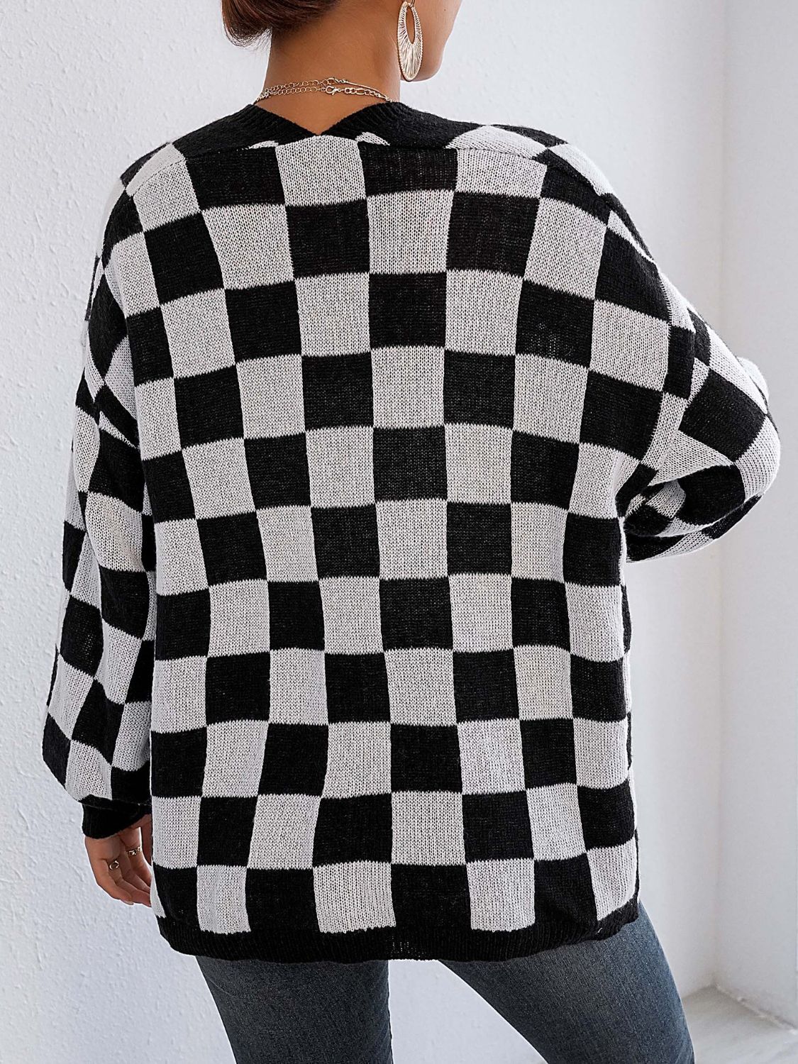Carolina | Checked open front long sleeve cardigan
