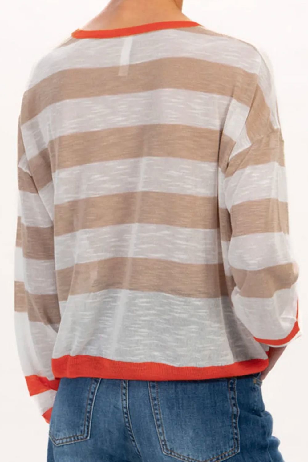 Loretta | Contrasting striped long-sleeved knitted top with a crew neck