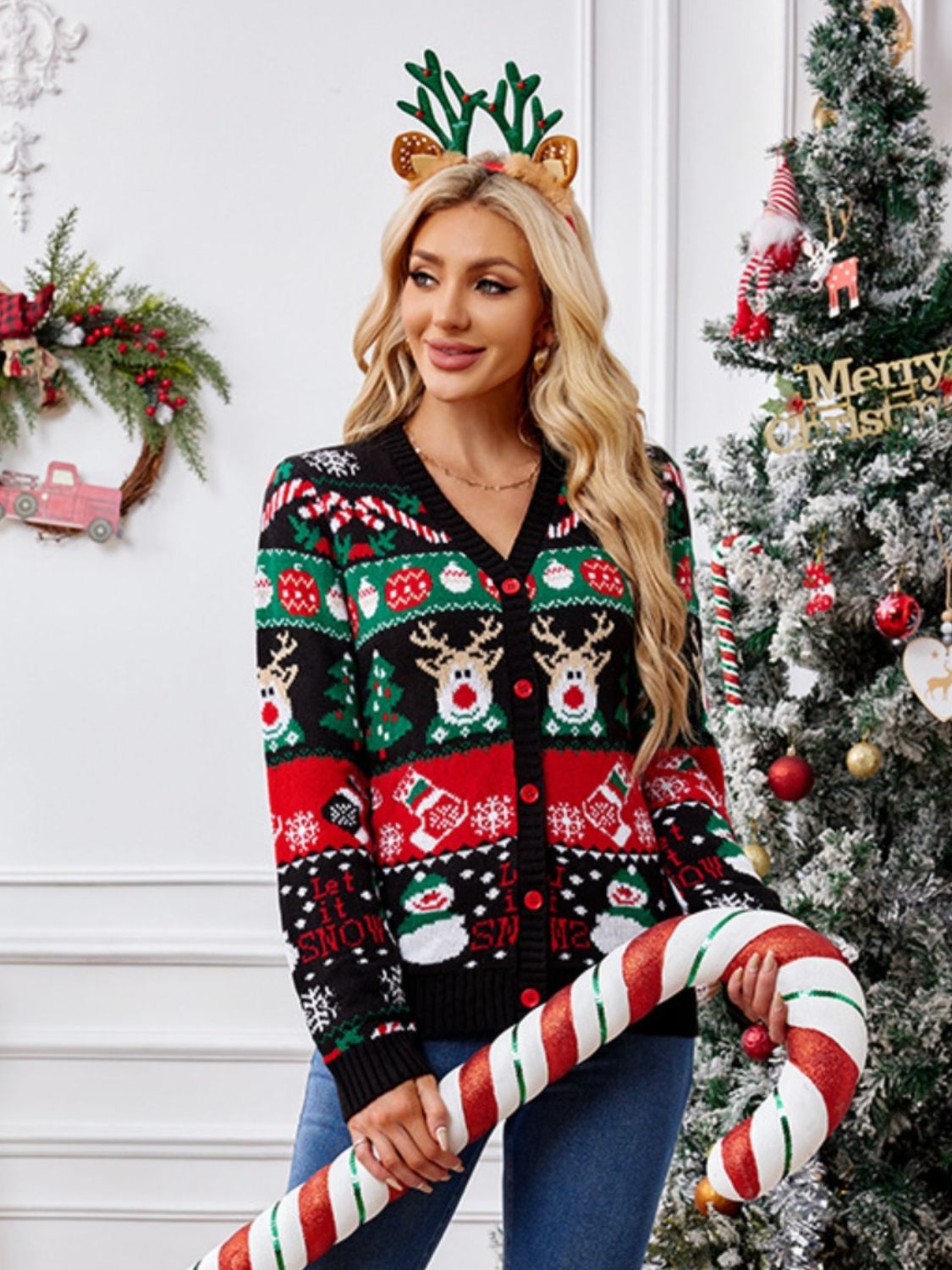 Claudette | Long-sleeved cardigan with reindeer buttons