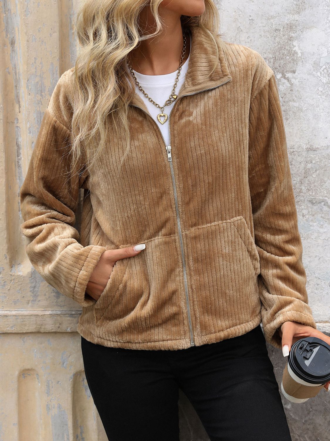 Claudette | Perfee long sleeve jacket with zip and collar collar