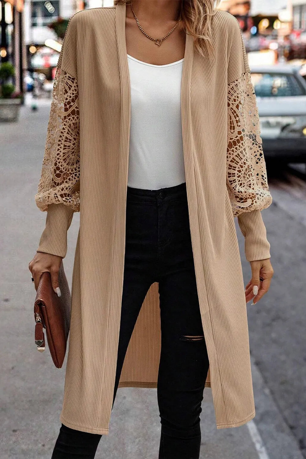 Adina | Open front lantern sleeve lace cover-up