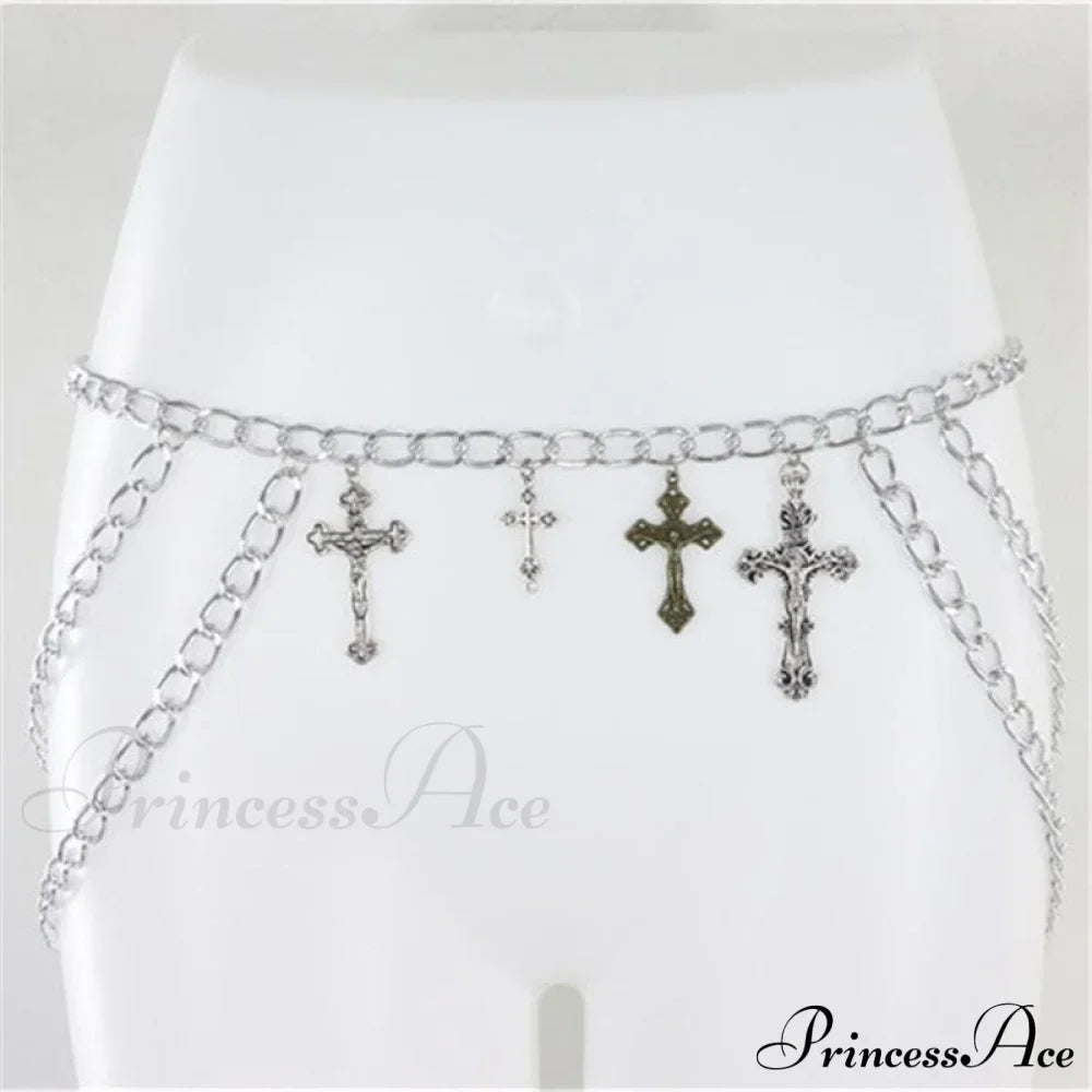 chain Cross pendant waist layered chain