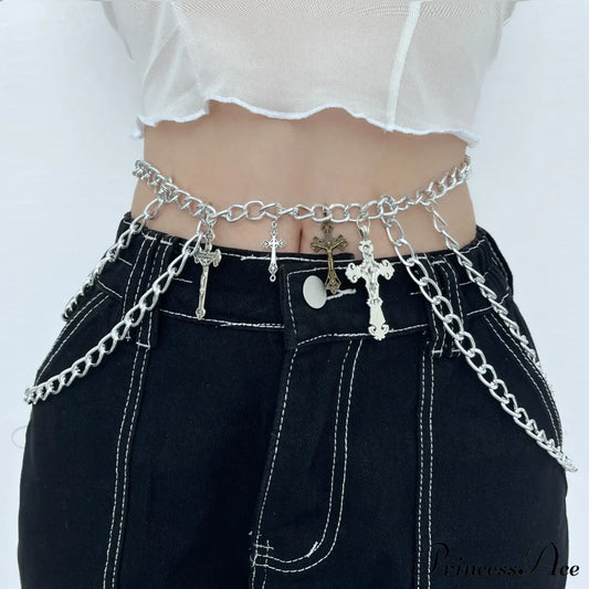 chain Cross pendant waist layered chain