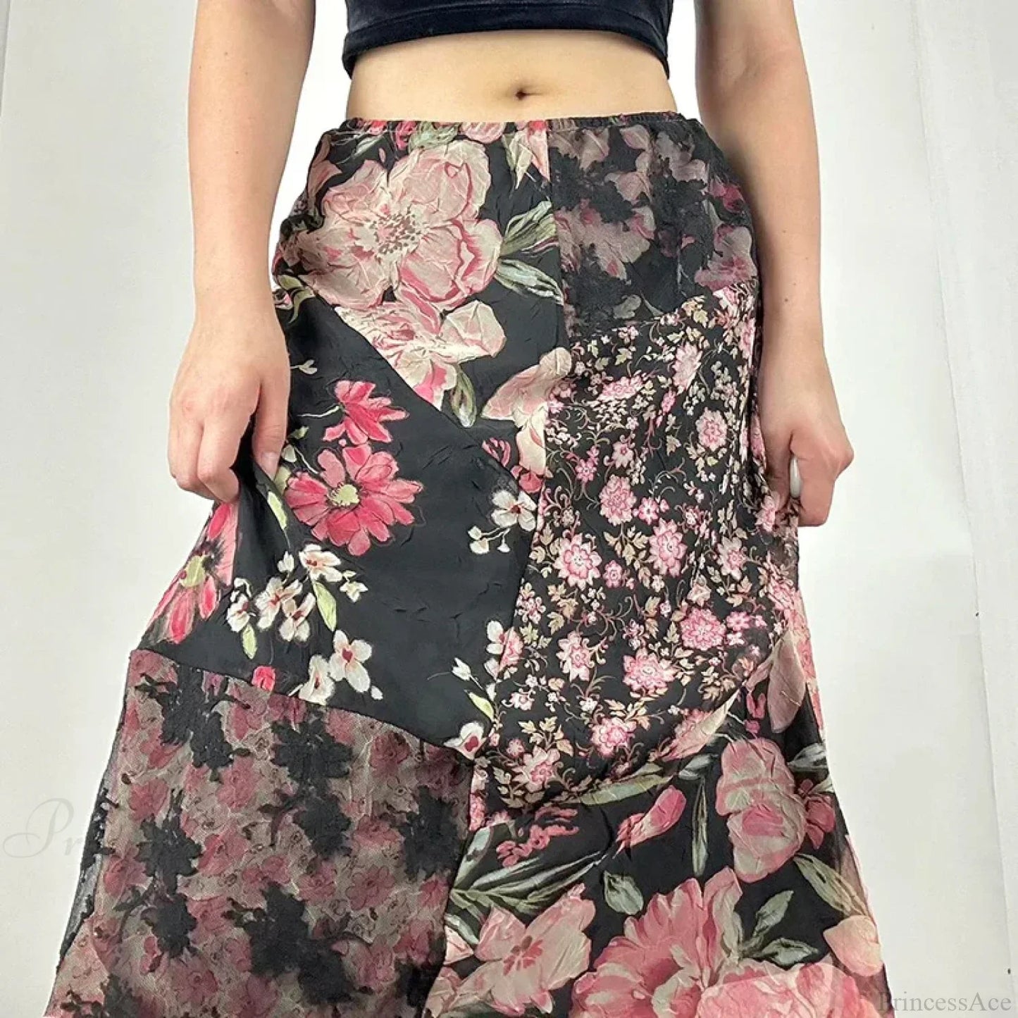 Chic Floral Print Low Rise Patchwork Skirt