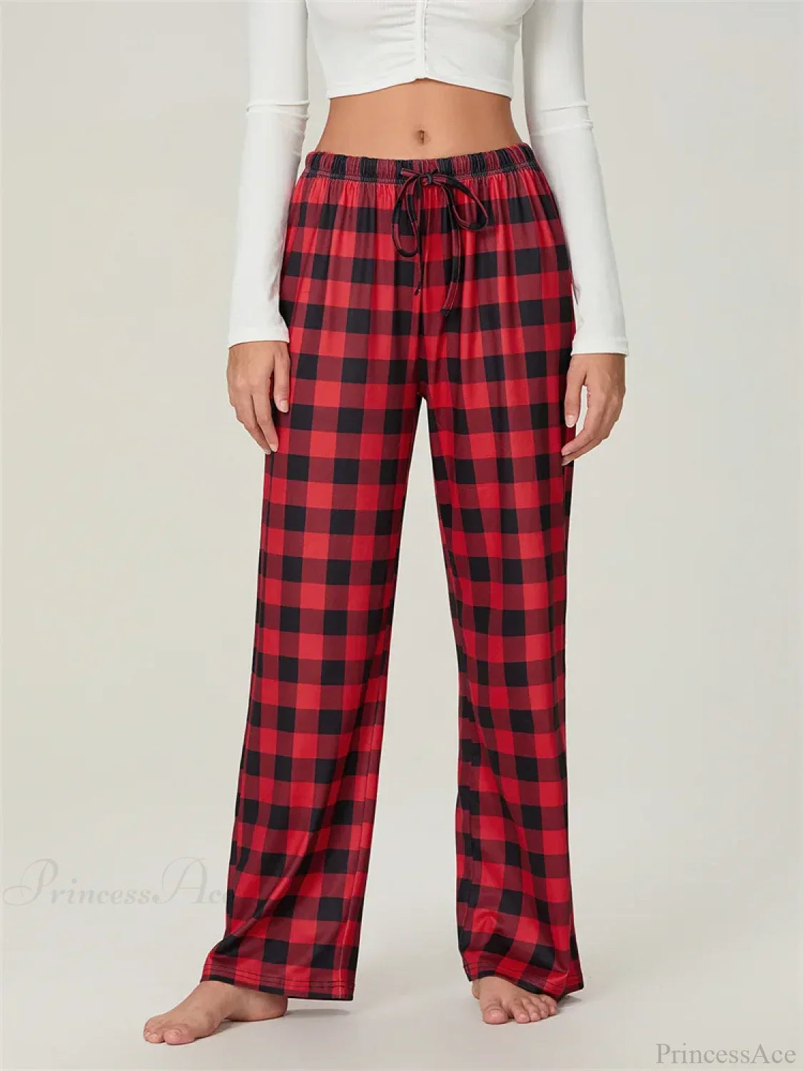 Plaid Print Lace-Up Elastic Sleep Pant