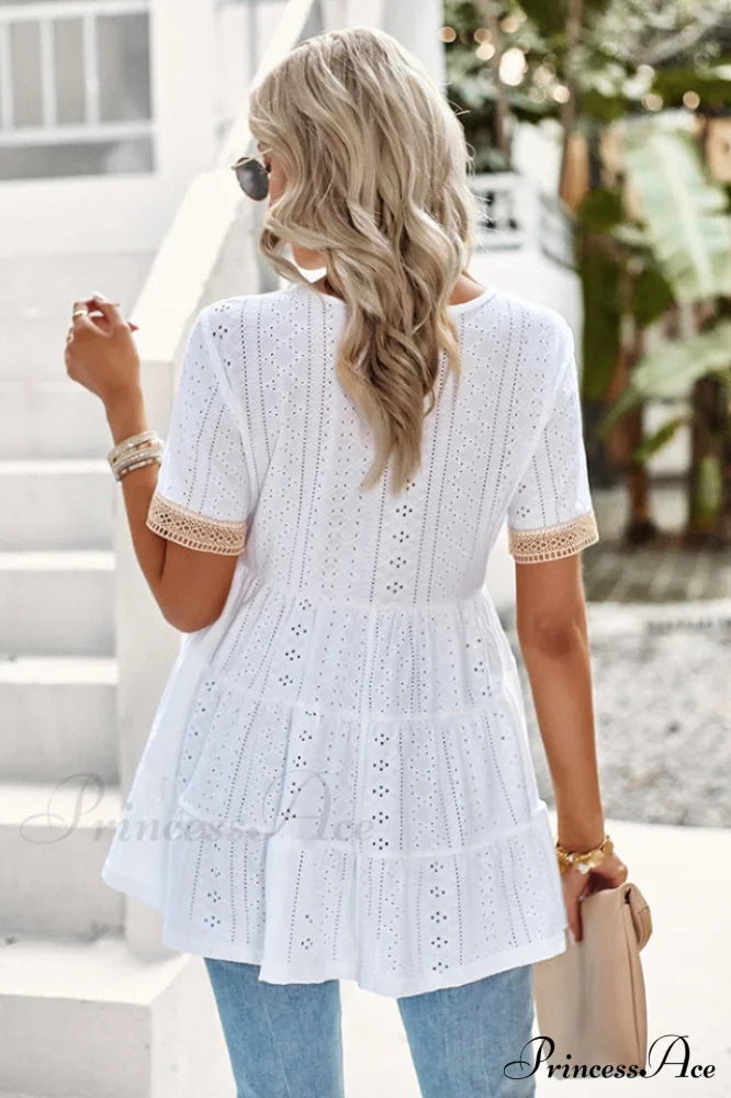 Contrast Short Stylish Sleeve Tiered Blouse