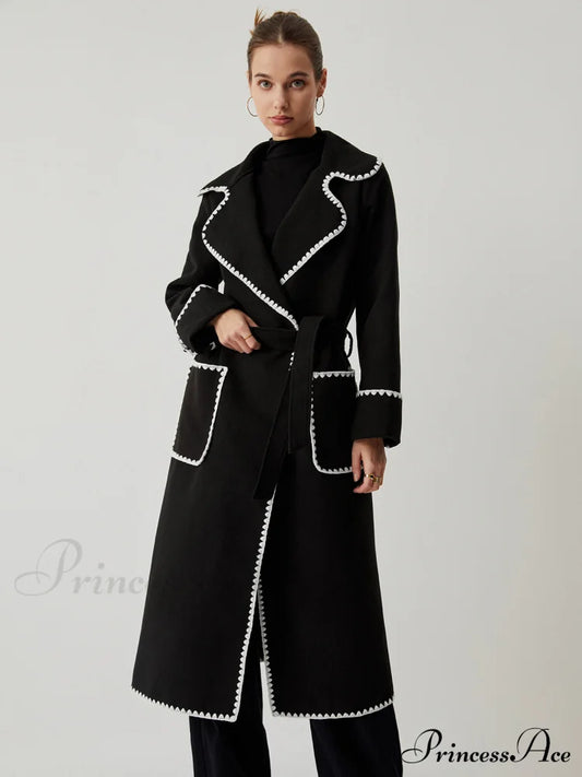 Contrast Trim Graceful Pocket Tweed Coat