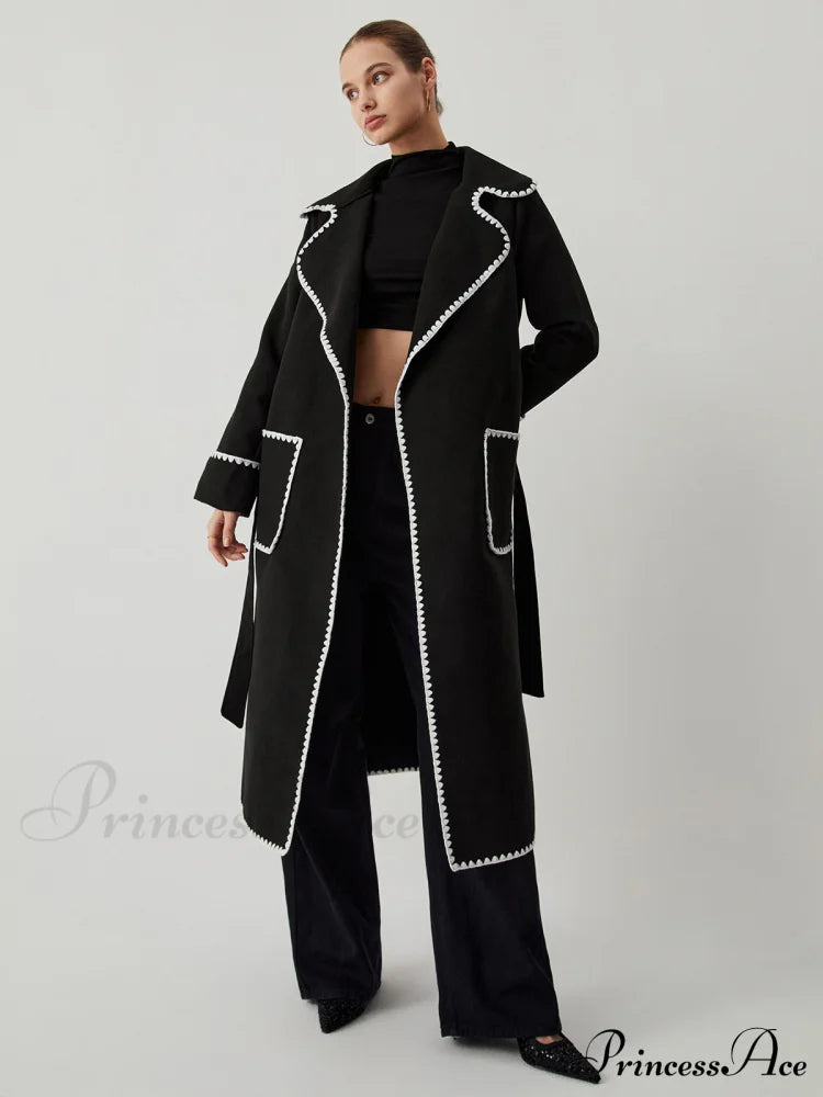 Contrast Trim Graceful Pocket Tweed Coat