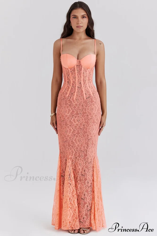 Cordelia Sorbet Lace Charming Godet Maxi Dress