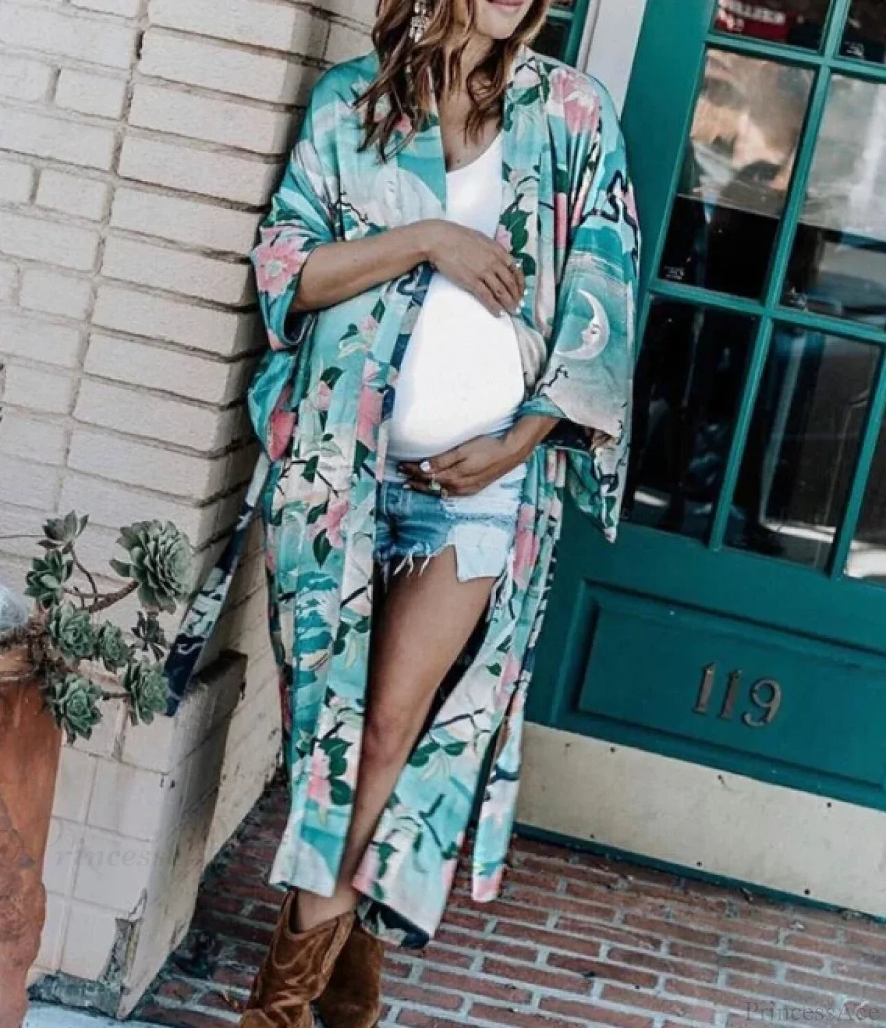 Cotton Kimono Floral Printed Boho Beach Cover Up