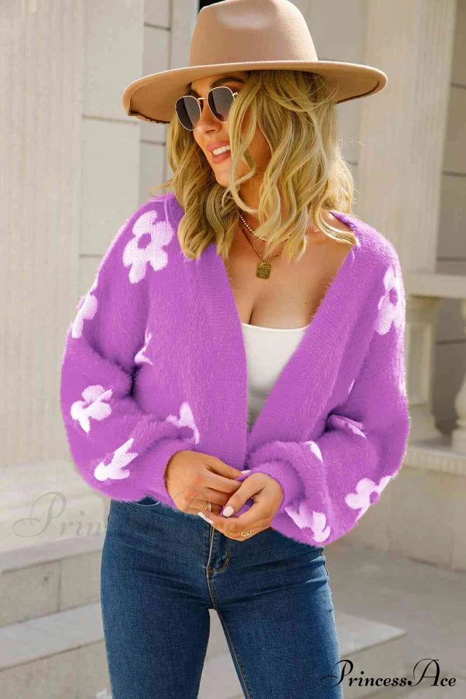 Cozy Blooms Floral Charming Print Fuzzy Cardigan