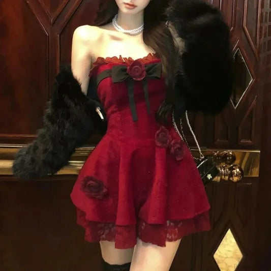 Crimson Rose Ribbon Small Dress