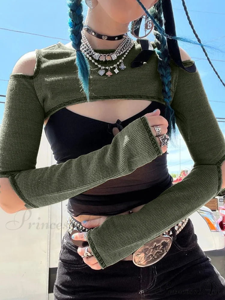 Cutout Long Sleeve Trendy Knit Crop Top