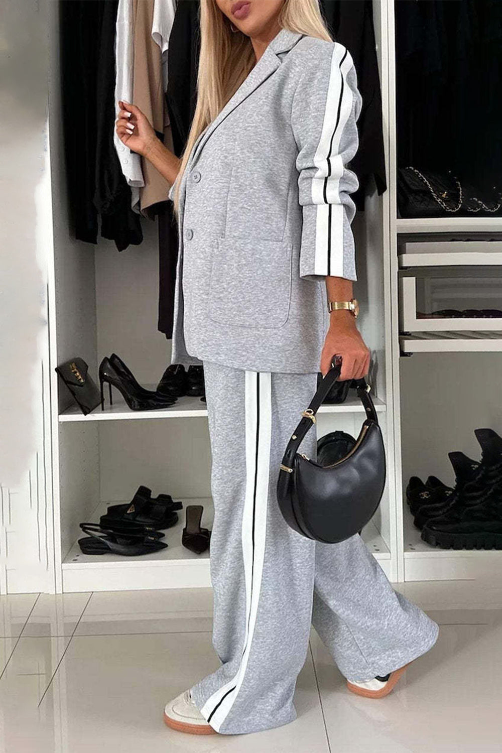 Frieda | Complete top and trousers set with contrast lapel collar
