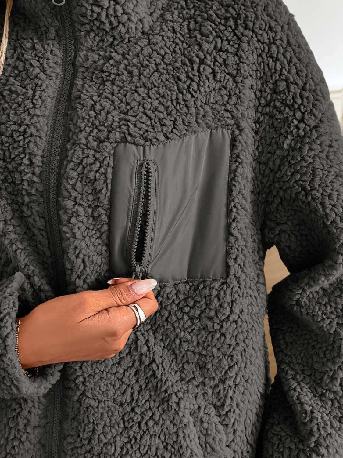 Camila | Ivy Lane fluffy jacket with long sleeves and zip