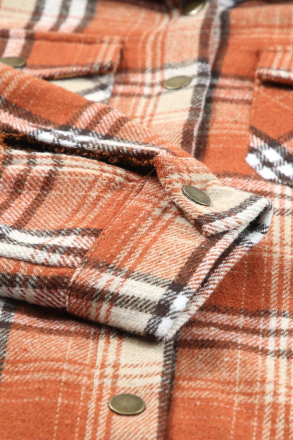 Brigida | Checked button down long sleeve hooded jacket
