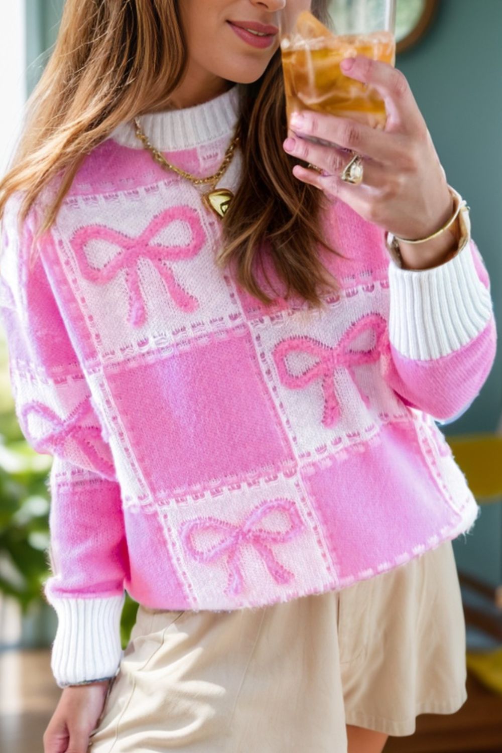 Geraldine | Long-sleeved sweater with bow and crew neck