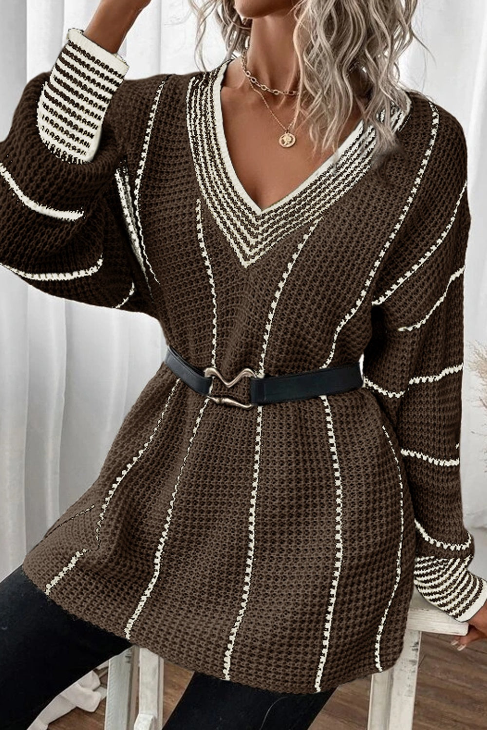 Lilian | Striped sweater with a V-neck and dropped shoulders