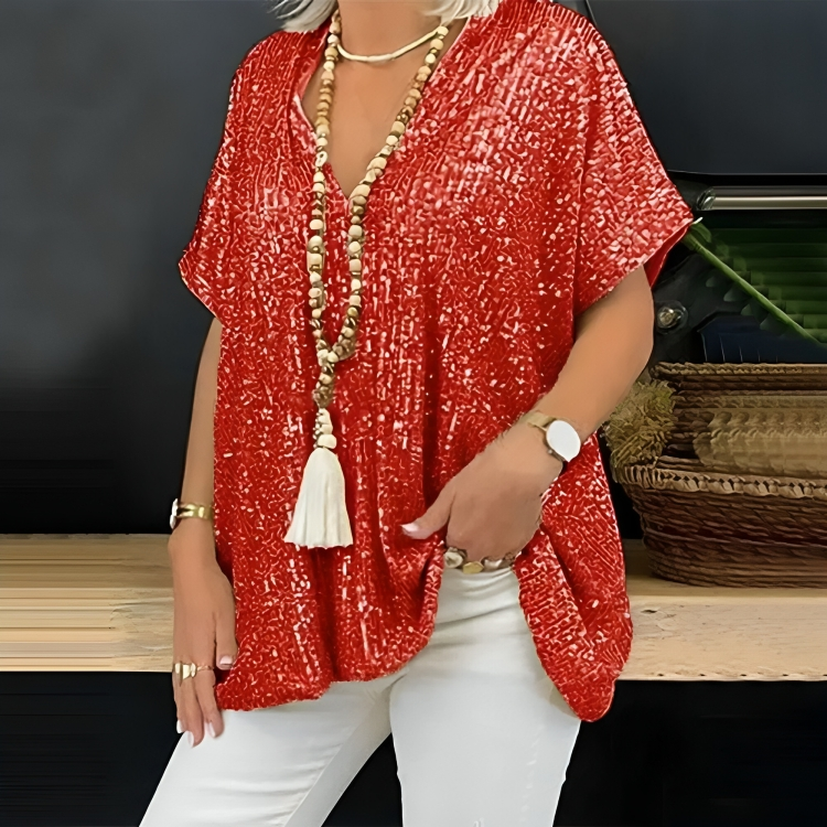 Ruby® | Loose V-Neck Sequin T-Shirt