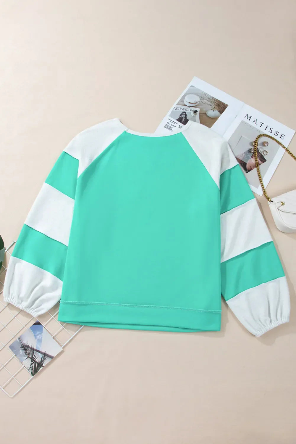 Elena | Plus size color block long sleeve sweatshirt with exposed seams