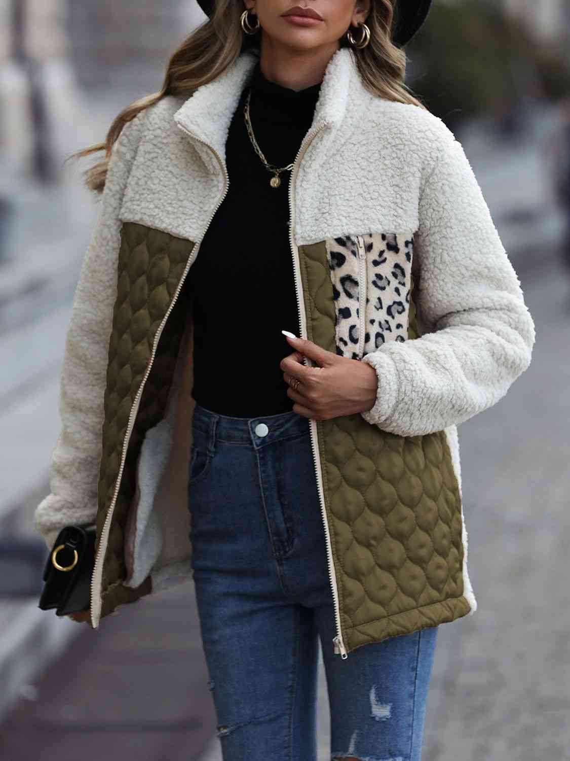 Iliana | Annette leopard print color block zip jacket