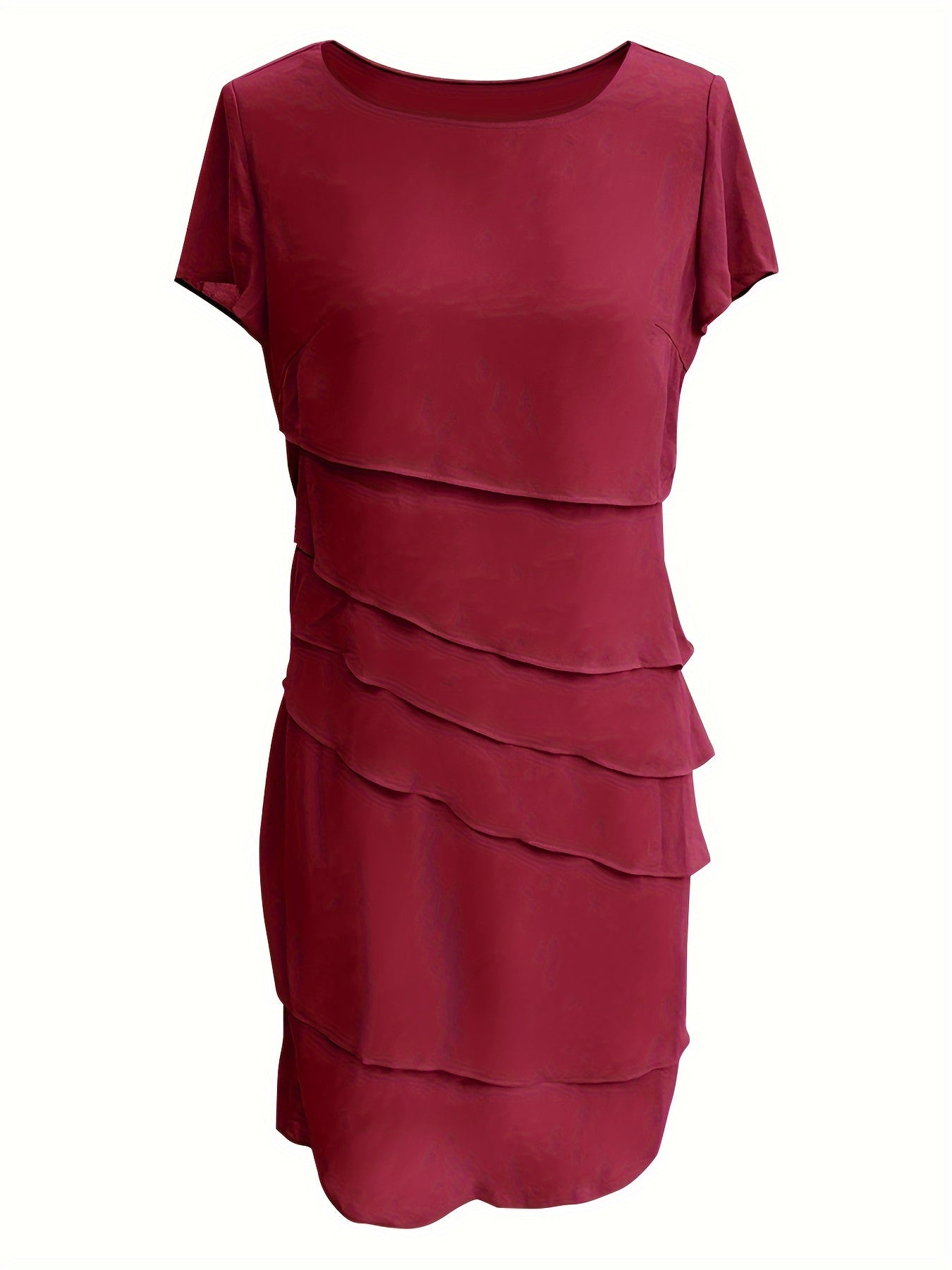 Cecilia® | Cotton Layered Trim Round Neck Short Sleeve Evening Dress For Women