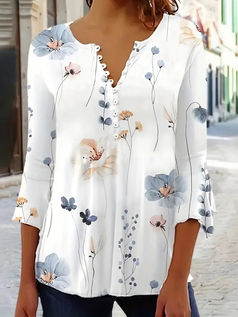 Morgan® | Floral Print Top With Buttons And Flared Sleeves