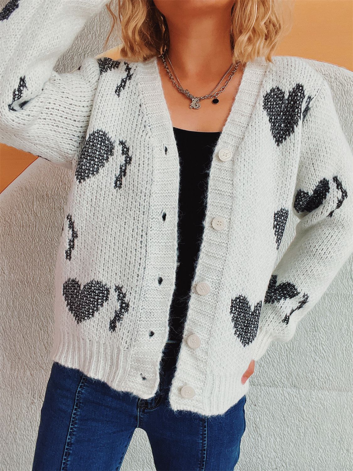 Marlies | Long-sleeved cardigan with heart buttons